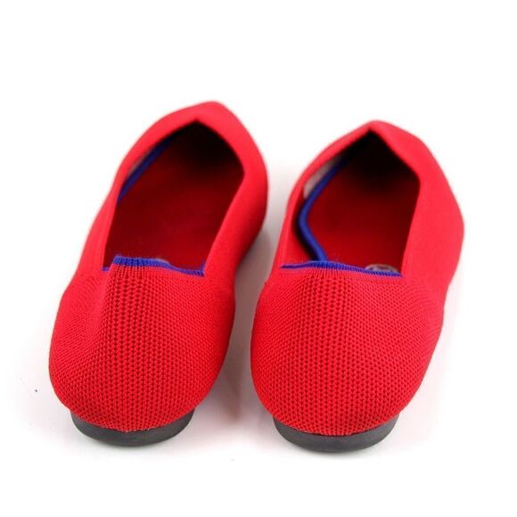 Rothy's RED TEXTILE BLUE TRIM POINTED TOE FLAT BALLET SLIP ON SHOES Sz 9W - Picture 4 of 11